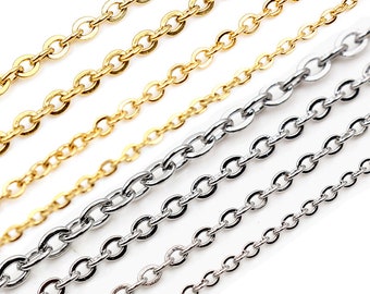 5 Meters/Lot Never Fade Stainless Steel Gold Plated Squash Cross Necklace Chains For DIY Jewelry Findings Making Materials Handmade Supplies