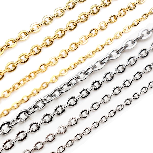 5 mètres / lot ne s’estompe jamais en acier inoxydable plaqué or Squash Cross Necklace Chains For DIY Jewelry Findings Making Materials Handmade Supplies