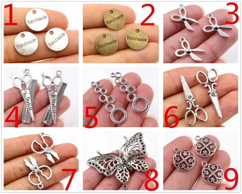 Tijeras de Metal de aleación de moda mariposa plata antigua pequeños dijes lindos colgante para collar pulsera DIY fabricación de joyas imagen 1