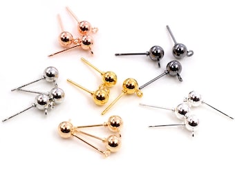 50pcs/lot 3/4/5mm 6 Colors Pin Findings Stud Earring Basic Pins Stoppers Connector For DIY Jewelry Making Accessories Supplies