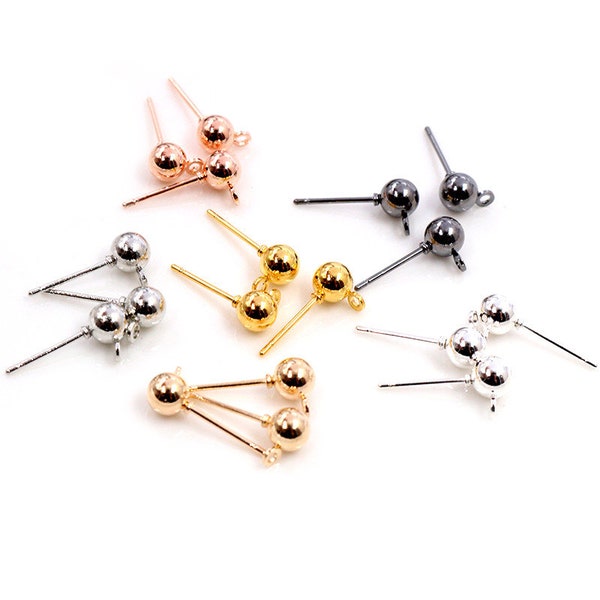 50pcs/lot 3/4/5mm 6 Colors Pin Findings Stud Earring Basic Pins Stoppers Connector For DIY Jewelry Making Accessories Supplies