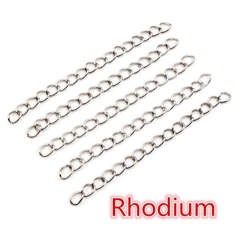 50pcs / lot 50mm 70mm 5x4mm Collier Extension Chaîne En Vrac Bracelet Chaînes Étendues Extension de Queue Pour Bricolage Bijoux Faire Des Découvertes Rhodium