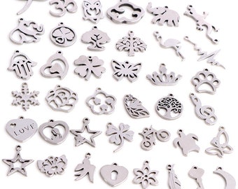30pcs/lot No Fade Charms 316 Stainless Steel Butterfly tree heart Charms handmade Craft pendant Jewelry Making,DIY for necklace