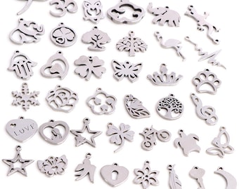 30 unids/lote No se decoloran encantos 316 Acero inoxidable mariposa árbol corazón encantos artesanía hecha a mano fabricación de joyería de colgantes, DIY para collar
