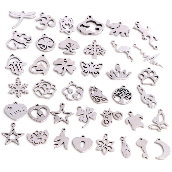 30pcs/lot No Fade Charms 316 Stainless Steel Butterfly tree heart Charms handmade Craft pendant Jewelry Making,DIY for necklace