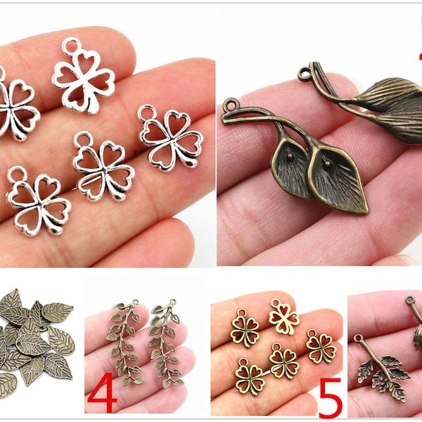 20/10/40/6pcs Bronze Gold Antique Silver Plated Clover Leaf Pendant Charms for DIY Necklace Jewelry Making