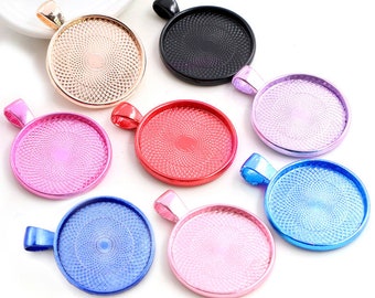 New Colors High Quality 5pcs 25mm Inner Size 8 Colors Plated Cabochon Base Setting Charms Pendant Tray for Necklace