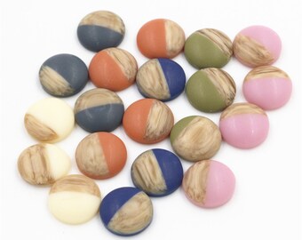 40pcs 12mm Mix Colors Wood grain Frosted imitation leather Style Flat back Resin Cabochons Fit 12mm Cameo Base Button