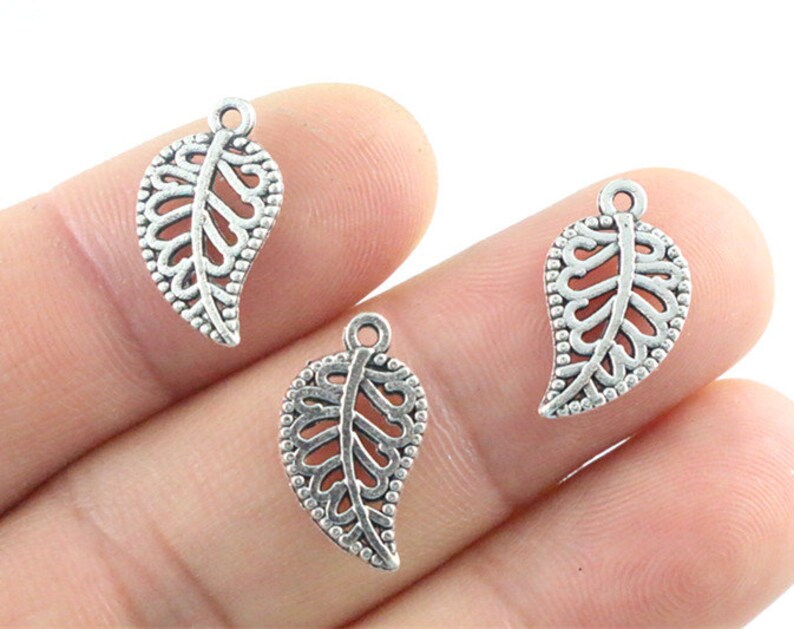 40pcs 17x10mm Antique Silver and Bronze and Gold Colors Plated Leaf Style Handmade Charms Pendant:DIY for bracelet necklace image 3