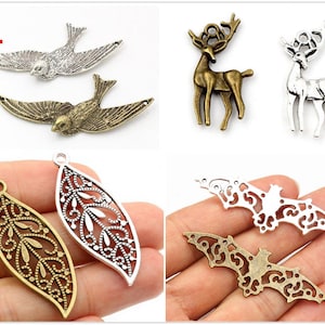 3/10/15/30pcs Antique Silver/Bronze Bird Deer Leaf Handmade Charms Pendant:DIY Jewelry Making Findings for Bracelet Necklace image 1