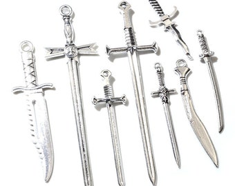 10pcs/lot Antique Silver Plated Sword Blade Charms Pedants DIY Jewelry Making Accessories for Necklace Craft Findings