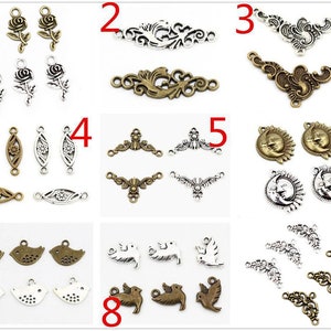 Antique Silver and Bronze Plated Flower Brid Style Charms Pendant Connector Handmade DIY Jewelry Making Supplies for bracelet necklace image 1