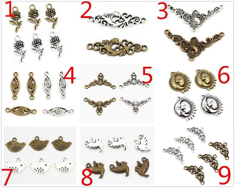 Antique Silver and Bronze Plated Flower Brid Style Charms Pendant Connector Handmade DIY Jewelry Making Supplies for bracelet necklace image 1