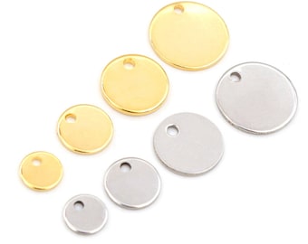 30pcs 6 8 10 12 16 18 20 25mm No Fade Charms 316 Stainless Steel Gold Plated Round One Hole Charm DIY Necklace Pendant Jewelry Finding