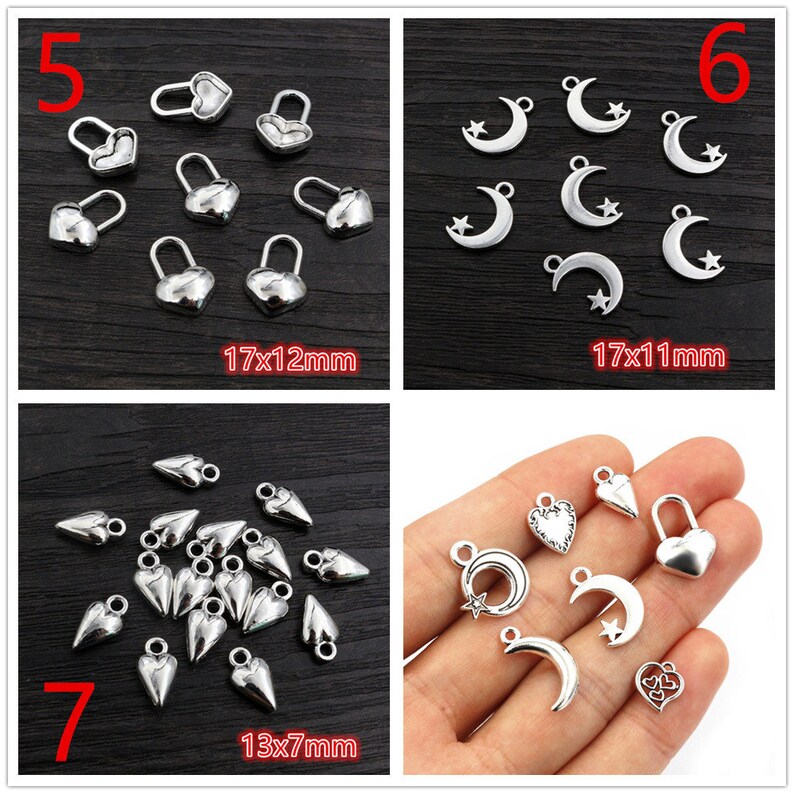 40pcs Antique Silver Plated Moon Heart Small Charms Pendant DIY Handmade Jewelry Findings for Bracelet Necklace Accessories image 5