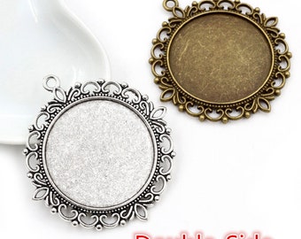 5pcs/los 35mm innere Größe Bronze Antik Silber vergoldet Doppel Seite Cabochon leere Basis Einstellung Charms Anhänger DIY Schmuck Erkenntnisse