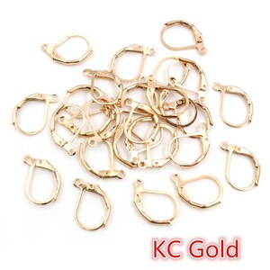 15 10mm 50pcs Haute qualité 6 couleurs Laiton plaqué Français Boucle doreille Crochets Paramètres de fil Paramètres de base Vente entière KC Gold