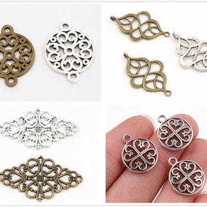 15/20/10pcs Antique Silver and Bronze Plated Flower Style Connector Handmade Charms Pendant:DIY for bracelet necklace image 1