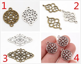 15/20/10pcs Antique Silver and Bronze Plated Flower Style Connector Handmade Charms Pendant:DIY for bracelet necklace