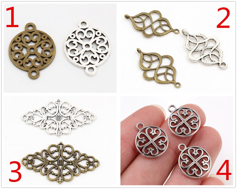 15/20/10pcs Antique Silver and Bronze Plated Flower Style Connector Handmade Charms Pendant:DIY for bracelet necklace image 1