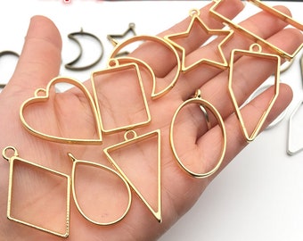 10pcs/lot Gold Color High Quality Geometric Figure charm Photo Frame Hollow Glue pendant charms DIY Handmade