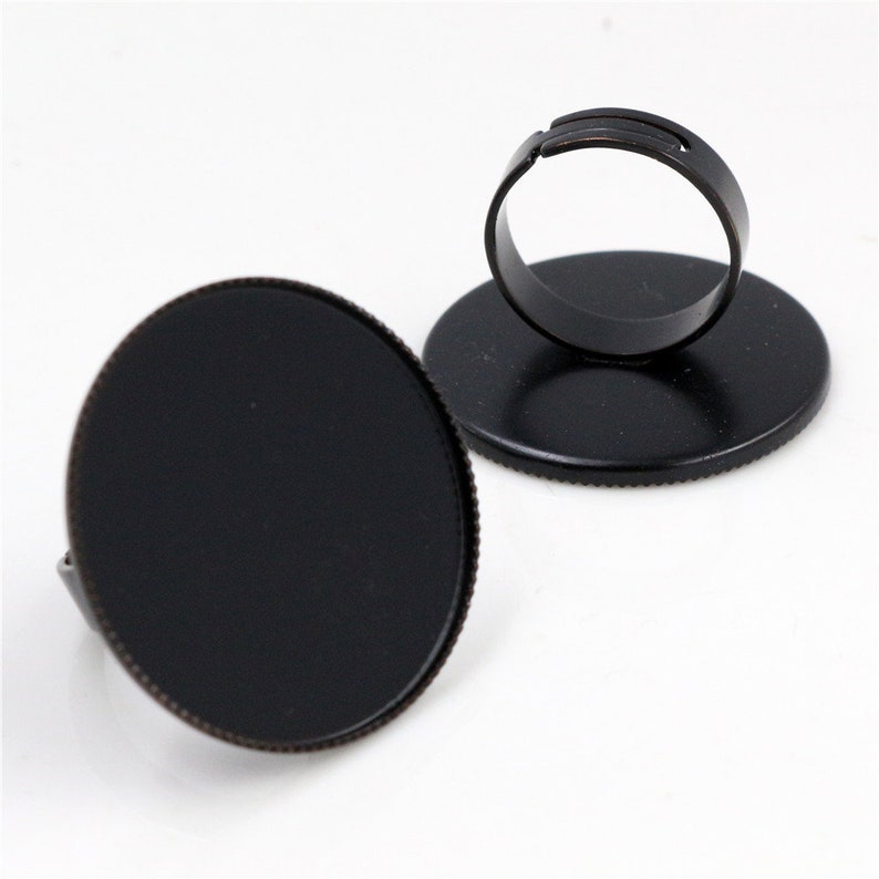 30mm 5pcs 3 Colors Plated Brass Adjustable Ring Settings Blank/Base,Fit 30mm Glass CabochonsRing Bezels Black