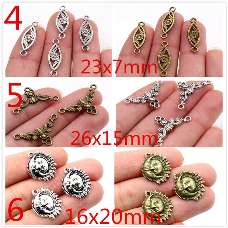 Antique Silver and Bronze Plated Flower Brid Style Charms Pendant Connector Handmade DIY Jewelry Making Supplies for bracelet necklace image 3