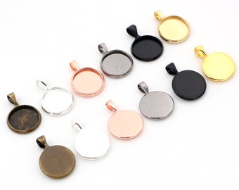 20pcs 12mm Inner Size 6 Colors Plated Brass Material Simple Style Cabochon Base Cameo Setting Charms Pendant Tray