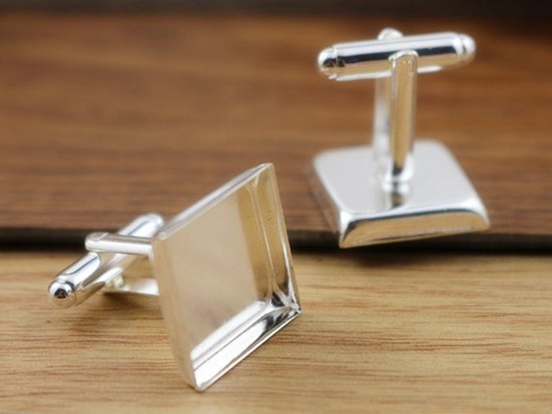 16/18/20mm 10pcs Bright Silver Rhodium Bronze Plated Copper Cufflink Square Base Cuff Link Settings Cabochon Cameo Base zdjęcie 6