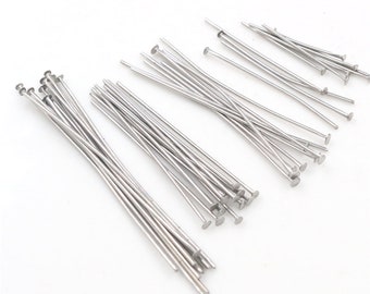 No Fade 100pcs / Lote 20 30 35 40 50 60 70mm Acero inoxidable Cabeza plana Pin Hallazgos Cabezales para joyería Hacer suministros de bricolaje Accesorios