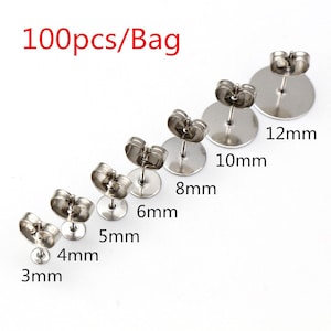 50-100pcs/lot Gold Stainless Steel Earring Studs Blank Post Base Pins With Earring Plug Findings Ear Back For DIY Jewelry Making Stainless Steel