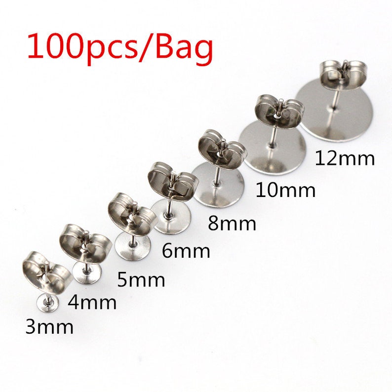 50-100pcs/lote oro acero inoxidable pendientes Studs blanco Post Base Pins con pendientes Plug Findings Ear Back para diy joyería haciendo Stainless Steel