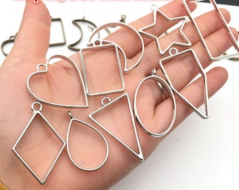 10pcs/lot Rhodium Couleur Haute Qualité Geometric Figure charme Photo Frame Hollow Glue pendentif charmes DIY Handmade