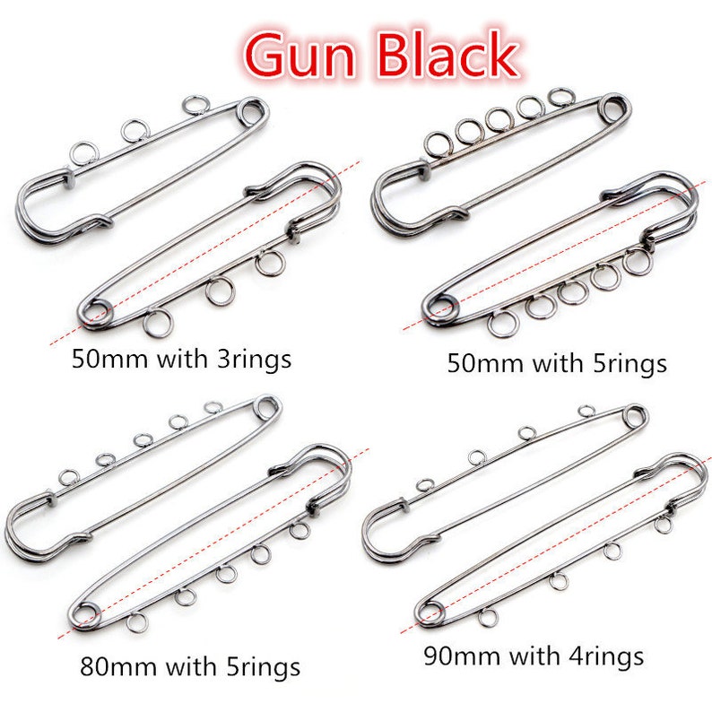 5pcs/lot Safety Pins Brooch Blank Base Brooch Pins 50/80/90mm Pins 3/5 Rings Jewelry Pin for Jewelry Making Supplies Accessorie image 6