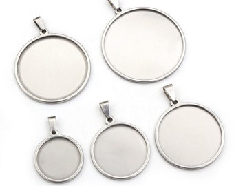 5pcs Never Fade Stainless Steel 20 25 30 35 40mm Inner Size Pendant Cabochon Base Cameo Blank Setting Charm Tray for DIY Jewelry