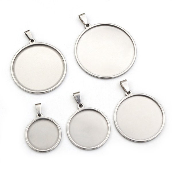 5pcs Never Fade Stainless Steel 20 25 30 35 40mm Inner Size Pendant Cabochon Base Cameo Blank Setting Charm Tray for DIY Jewelry