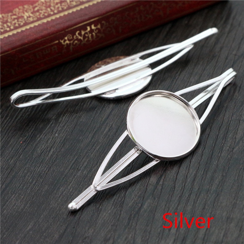 10pcs 20mm High Quality Bronze and Silver Plated Copper Material Hairpin Hair Clips Hairpin Base Setting Cabochon Cameo image 4