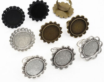 6 Stück 18mm Schwarz Bronze Antik Silber überzogene einstellbare Ring-Einstellungen Blank Basis, passend für 18mm Glascabochons, Knöpfe Ring Einfassungen DIY machen