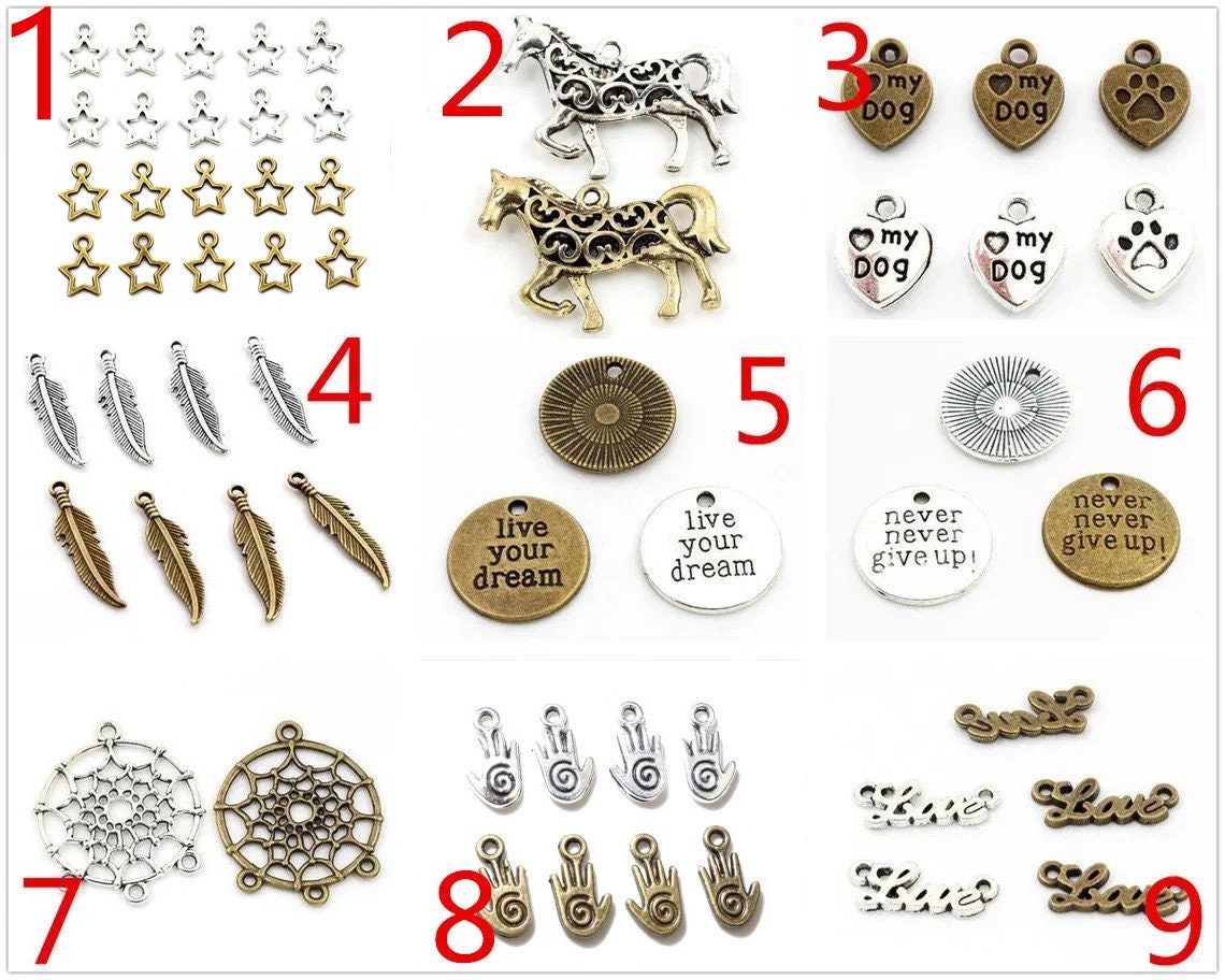 Antique Silver Bronze Plated Owl Feather Heart Handmade Charms Pendant DIY Jewelry Making Supplies f