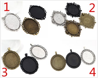 5pcs 30x40mm Tamaño interior Plata antigua y bronce y negro estilo perforado Cabochon Base Ajuste Encantos Colgante