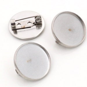 10pcs 20/25mm Stainless Steel Brooch Cameo Settings Cabochon Base Charms Pendant Connector Tray image 2