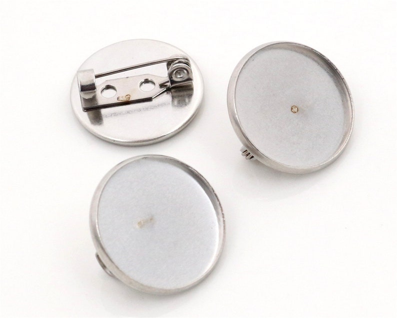 10pcs 20/25mm Stainless Steel Brooch Cameo Settings Cabochon Base Charms Pendant Connector Tray image 2