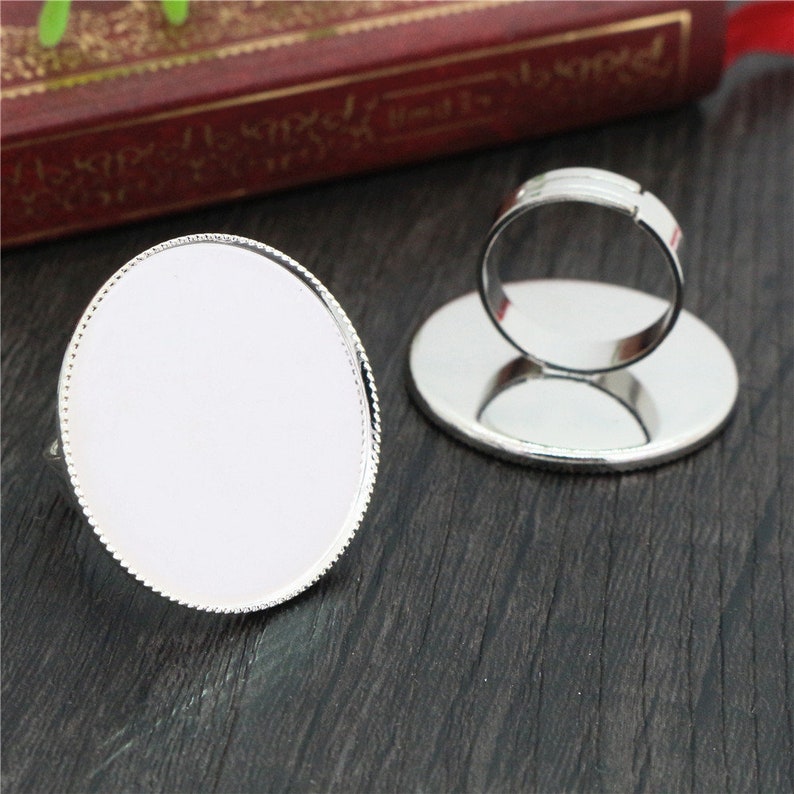 30mm 5pcs 3 Colors Plated Brass Adjustable Ring Settings Blank/Base,Fit 30mm Glass CabochonsRing Bezels Silver