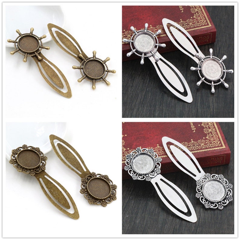 5pcs 18mm Inner Size Antique Silver and Bronze vintage Style Handmade Bookmark Cabochon Base Cameo Setting image 4