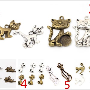 10/2/15/20pcs Antique Bronze et Antique Silver Plaqué Chat Handmade Charms Pendentif: DIY pour collier de bracelet image 1