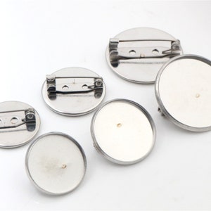 10pcs 20/25mm Stainless Steel Brooch Cameo Settings Cabochon Base Charms Pendant Connector Tray image 1