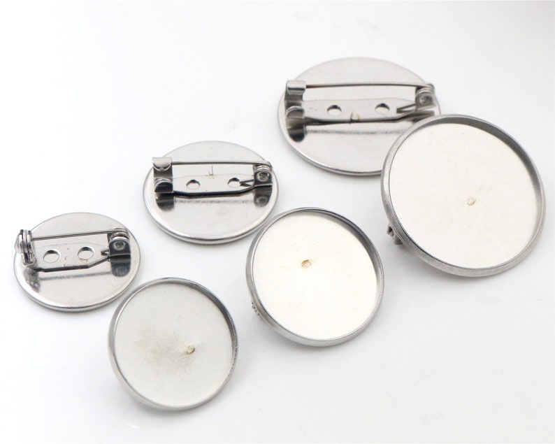 10pcs 20/25mm Stainless Steel Brooch Cameo Settings Cabochon Base Charms Pendant Connector Tray image 1