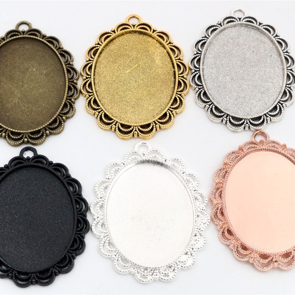 5pcs 30x40mm Inner Size 6 Colors Plated Pierced Style Cabochon Base Setting Charms Pendant