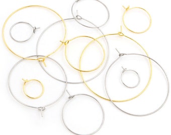 50pcs/lot 12 15 20 25 30 35 40mm 316 Stainless Steel Gold Plated Hoops Earrings Big Circle Ear Wire Hoops Earrings Wires Jewelry Supplies