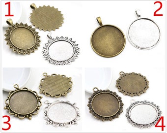 5 pièces 30mm taille intérieure Antique argent et Bronze Style fleur Cabochon Base réglage charmes pendentif plateau